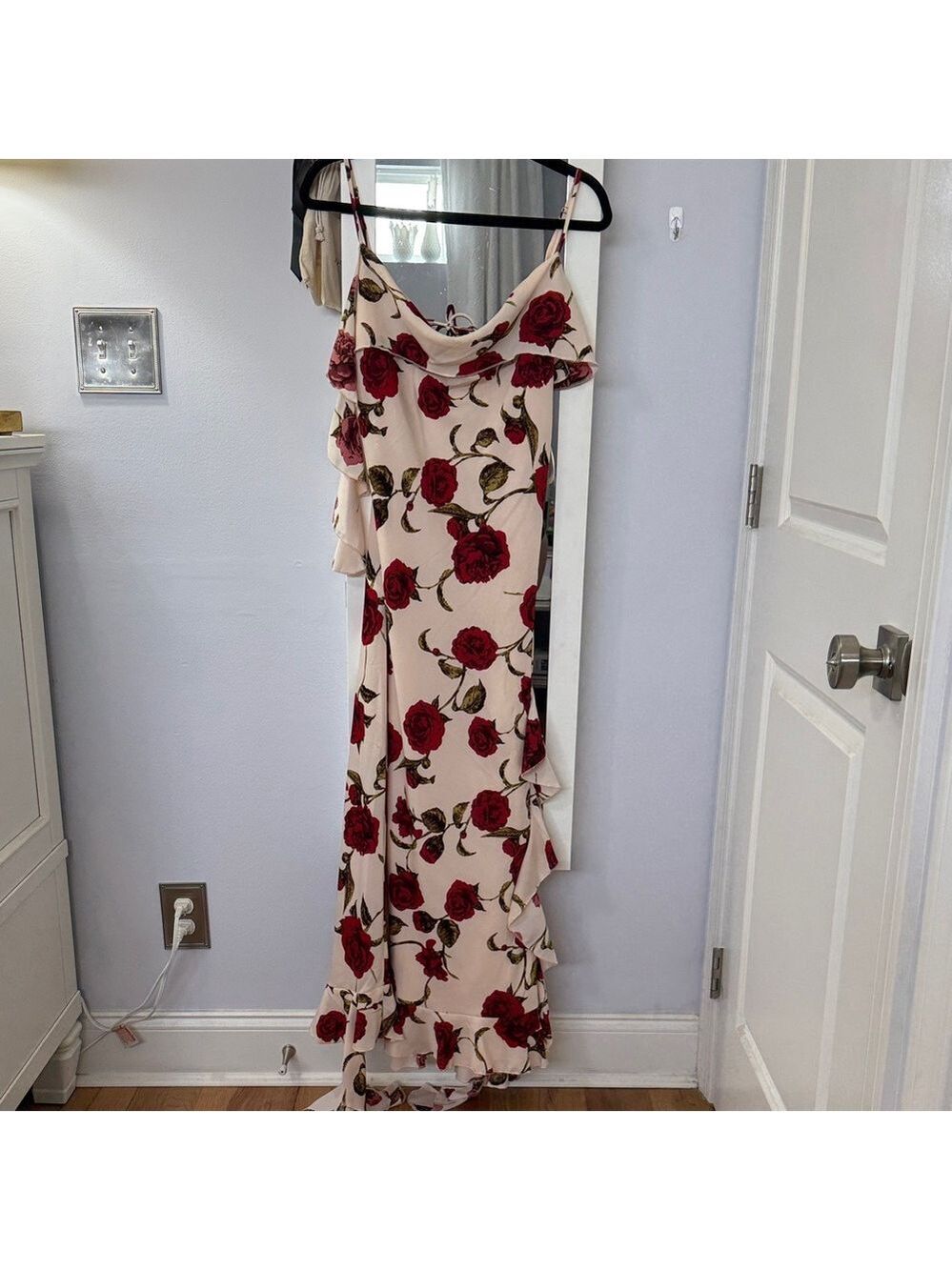 ASOS Cream Maxi Dress with Red Rose Print